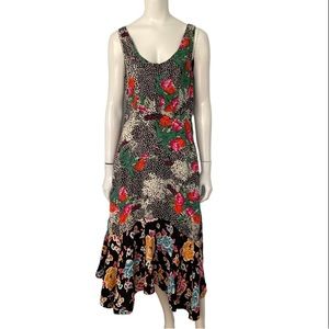 Anthropologie Maeve Violette Midi Sleeveless Dress Black Floral Multi